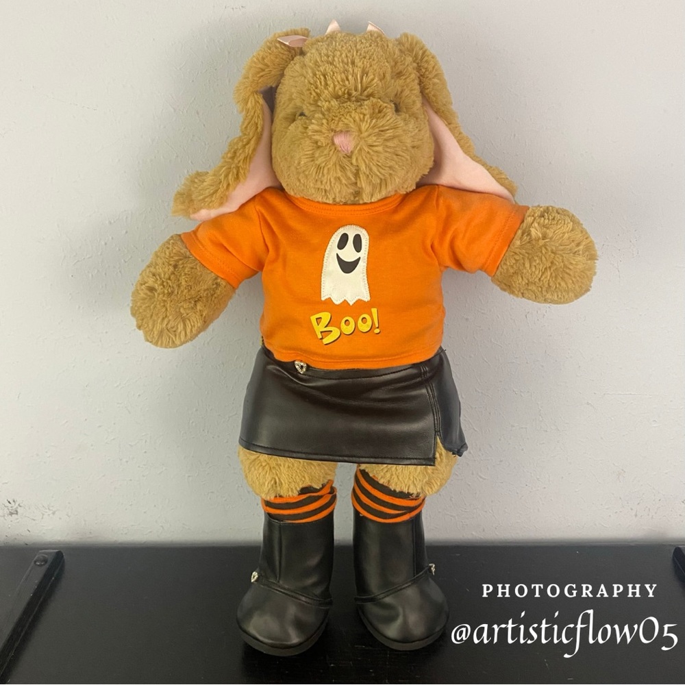NEW! Build a Bear Orange Boo! Top, Black Skirt & Boots Halloween Costume Outfit - Picture 1 of 4